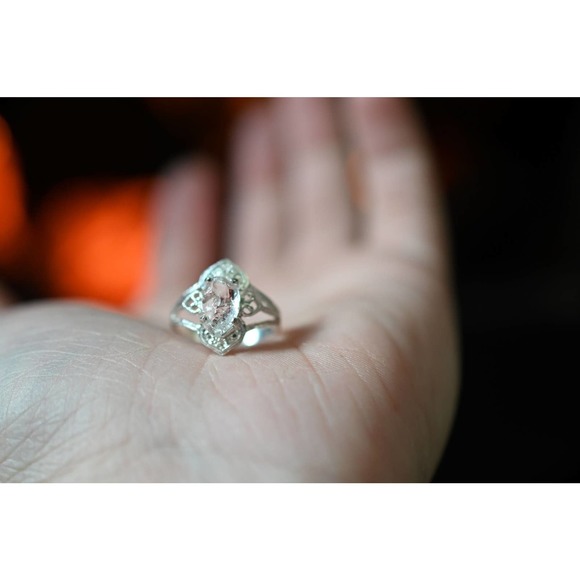 Art Deco Engagement Ring Raw Diamond Ring 925 Sterling Silver Size 5 6 7… - Picture 1 of 4